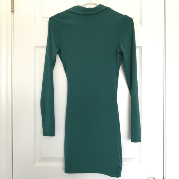 FOREVER 21 Collar Up V-Neck Wrap Bodycon Dress XS Royal Green Long Sleeve - Picture 7 of 12